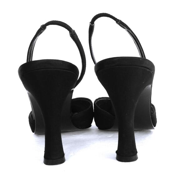 KAREN SCOTT Black Satin Pointed Toe Sling Back Heels w/ Rhinestone Detail Sz 7 - Picture 9 of 10